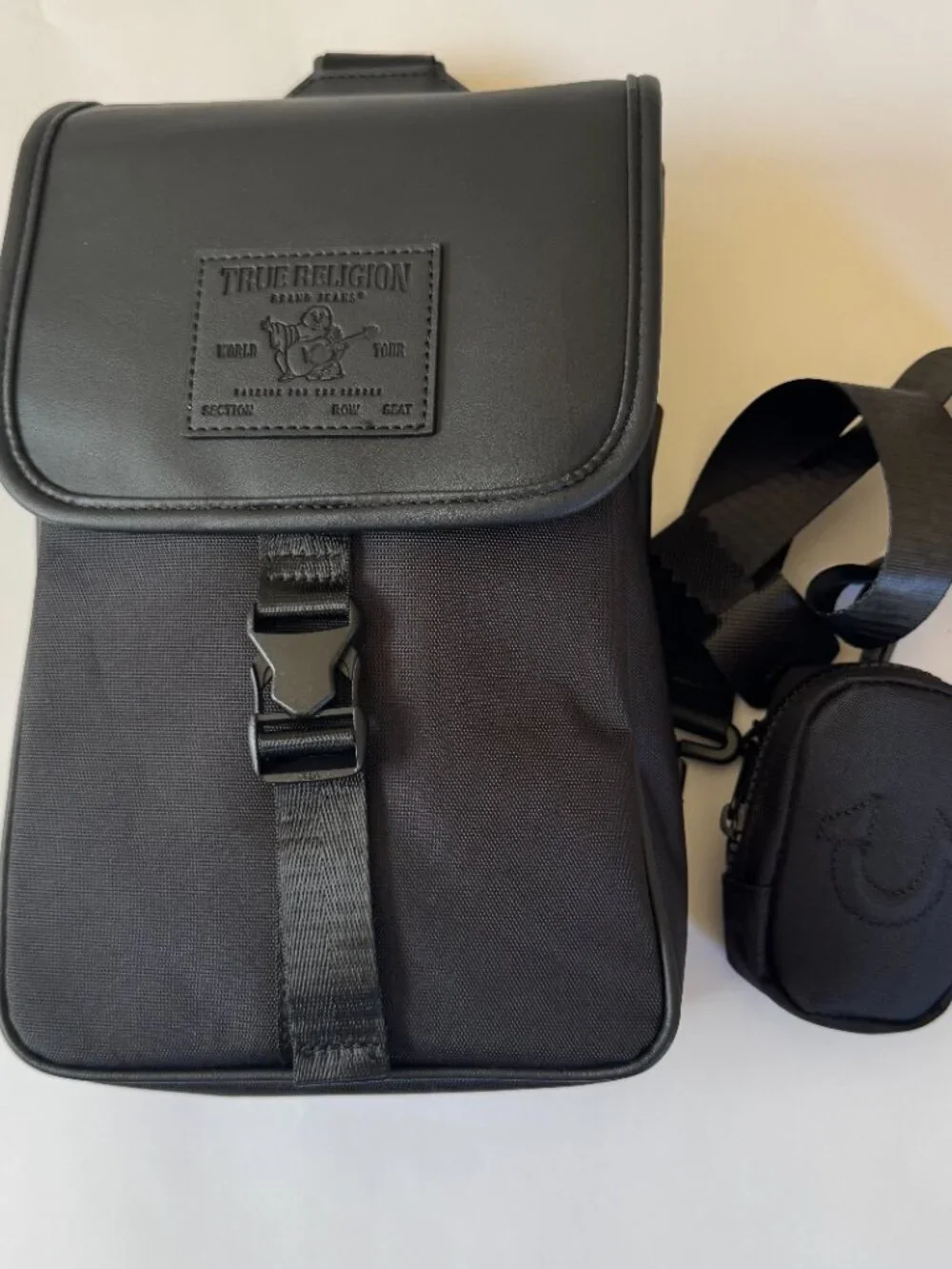 True Religion Unisex Black Crossbody bag With Small Coin Pouch